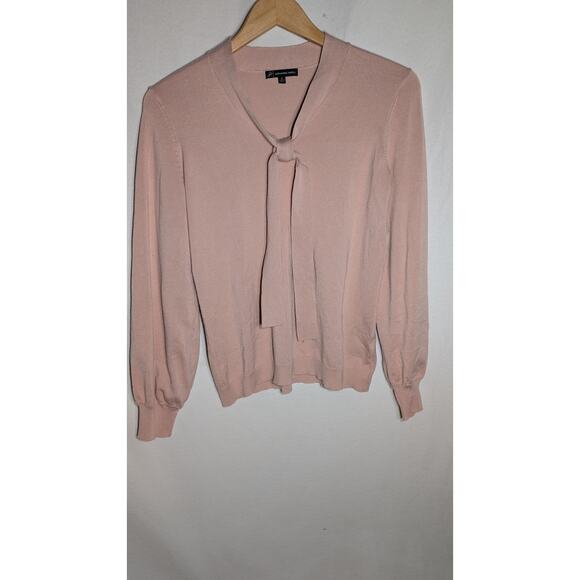 Adrianna Papell Womens Pink Tie Neck Sweater Sz M Cottagecore Soft girl feminine - Picture 1 of 4